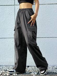 腰部抽繩翻蓋口袋工裝褲