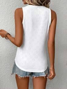 SHEIN LUNE Eyelet Embroidery V Neck Tank Top - White - View 3