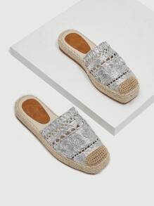 CUCCOO SZL 女士編織細節一腳蹬度假編織平底鞋 - 銀色 - 查看 5