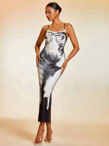 身體熱成像印花吊帶緊身連衣裙 - 彩色 - 查看 1
