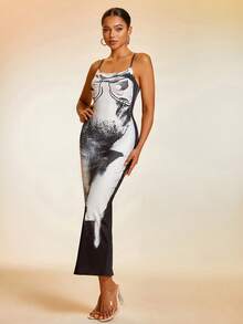 身體熱成像印花吊帶緊身連衣裙 - 彩色 - 查看 3