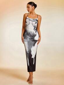 身體熱成像印花吊帶緊身連衣裙 - 彩色 - 查看 5