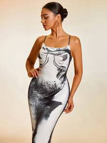 身體熱成像印花吊帶緊身連衣裙 - 彩色 - 查看 6