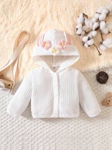 SHEIN Baby 3D Ear Design Stereo Flower Hooded Jacket - White - View 1
