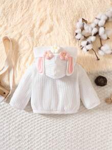 SHEIN Baby 3D Ear Design Stereo Flower Hooded Jacket - White - View 2