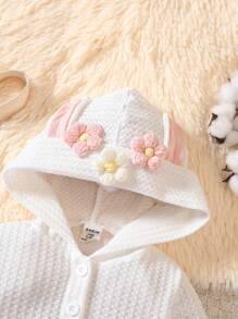 SHEIN Baby 3D Ear Design Stereo Flower Hooded Jacket - White - View 3