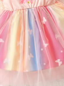 SHEIN Glamorique Kids Đầm em bé Tương phản Mesh Xù Ombre Loại bướm - Nhiều màu - Xem 6