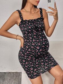 SHEIN 孕婦碎花褶邊吊帶洋裝 - 彩色 - 查看 4
