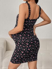 SHEIN 孕婦碎花褶邊吊帶洋裝 - 彩色 - 查看 2