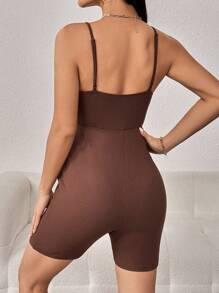 SHEIN Maternity Letter Graphic Cami Unitard Romper - Coffee Brown - View 2