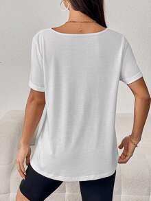 SHEIN Maternidad Camiseta unicolor de cuello V - Blanco - Ver 2