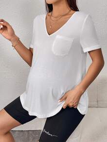 SHEIN Maternidad Camiseta unicolor de cuello V - Blanco - Ver 5