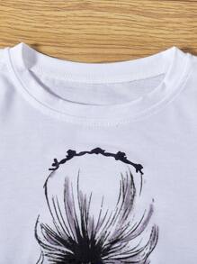 SHEIN 休閒口袋人像女童兩件套 - 彩色 - 查看 5