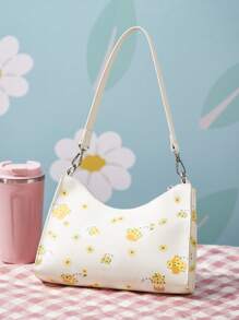 SHEIN X MOLANG Flower Decor Bag Medium Zipper - Yellow - View 3