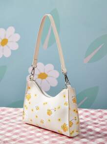 SHEIN X MOLANG Flower Decor Bag Medium Zipper - Yellow - View 4