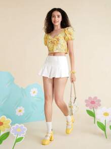 SHEIN X MOLANG Flower Decor Bag Medium Zipper - Yellow - View 7