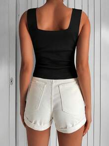 EURMUSE Rhinestone Detail Ribbed Knit Top - màu đen - Xem 2