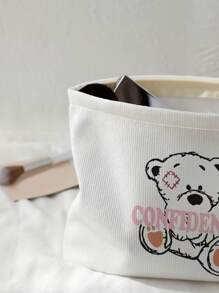 Cartoon Bear Double-sided Printed Corduroy Cosmetic Bag - Multicolor - View 4