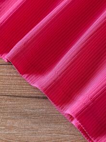 SHEIN 小女童荷葉邊後鎖孔背心上衣 - 玫紅色 - 查看 5