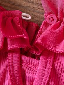 SHEIN 小女童荷葉邊後鎖孔背心上衣 - 玫紅色 - 查看 8