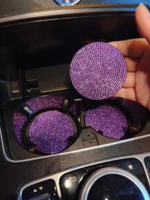 1pc Rhinestone Decor PVC Car Coaster - Violet Purple - View 1