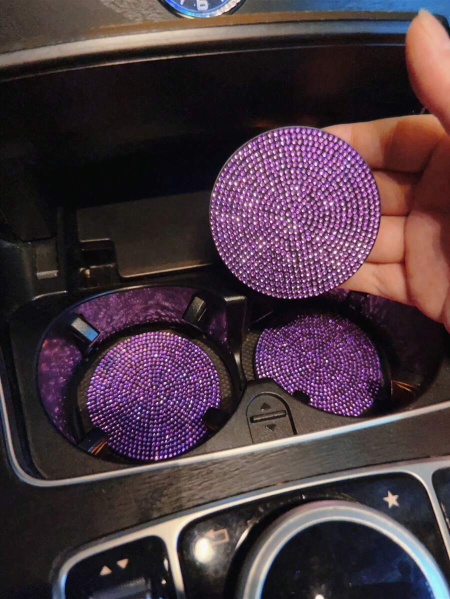 1pc Rhinestone Decor PVC Car Coaster - Violet Purple - View 1