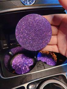 1pc Rhinestone Decor PVC Car Coaster - Violet Purple - View 3