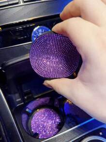 1pc Rhinestone Decor PVC Car Coaster - Violet Purple - View 4