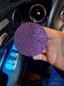 1pc Rhinestone Decor PVC Car Coaster - Violet Purple - View 5