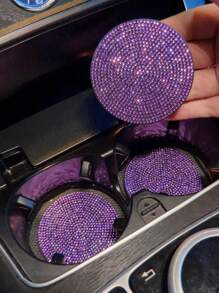 1pc Rhinestone Decor PVC Car Coaster - Violet Purple - View 6