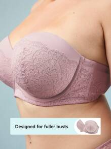 LUVLETTE Plus Sexy Lingerie Strapless Push-Up Lace Bra - Mauve Purple - View 4