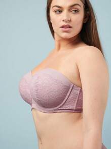 LUVLETTE Plus Sexy Lingerie Strapless Push-Up Lace Bra - Mauve Purple - View 7