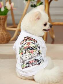 Sainen.image 1入組外星人印花寵物T恤衫適用於貓和狗狗適合夏天 - 彩色 - 查看 2