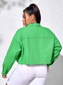 SHEIN EZwear Plus Ripped Raw Hem Denim Jacket - Green - View 2