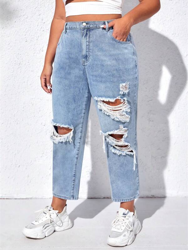 SHEIN EZwear Plus blugi Mom Fit rupti