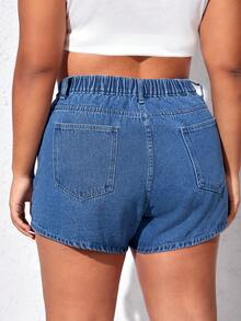 SHEIN EZwear Quần short denim oversized Nút Túi Dây kéo màu trơn - Rửa trung bình - Xem 2