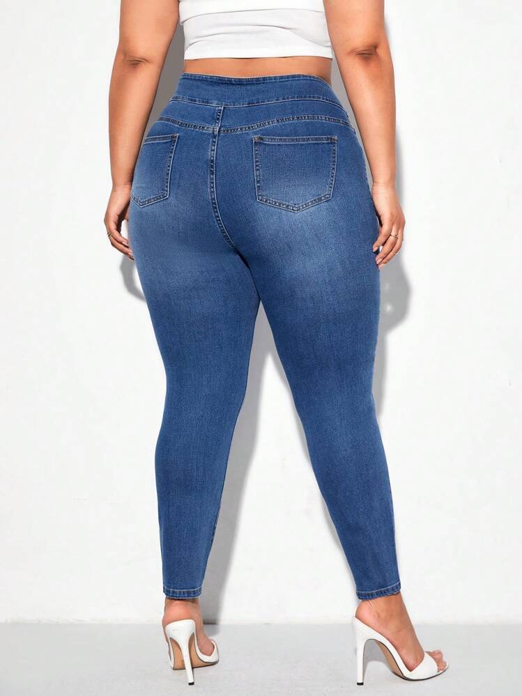 SHEIN SXY Plus High Waist Skinny Jeans - Medium Wash - View 2