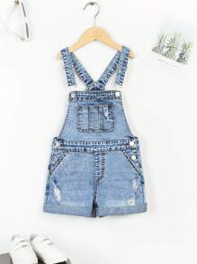 Short de peto vaquero desgastado para niñas preadolescentes, estilo callejero y casual para el verano y la escuela