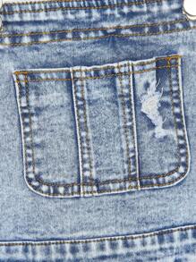 Short de peto vaquero desgastado para niñas preadolescentes, estilo callejero y casual para el verano y la escuela