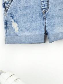 Short de peto vaquero desgastado para niñas preadolescentes, estilo callejero y casual para el verano y la escuela