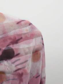 DAZY Blusa de malla con cuello cruzado y estampado floral todo sobre, blusas de salida de manga larga transparente para mujer, Pascua - Multicolor - Ver 8