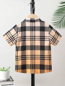 SHEIN 小男童格紋和字母圖案襯衫不帶T恤