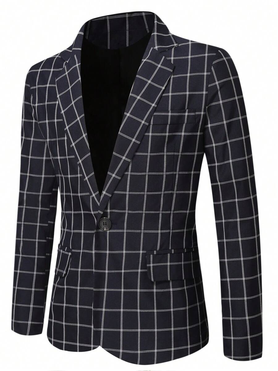 Manfinity Homme Áo cộc tay Nam Sọc ca rô Công việc - Màu xanh hải quân - Xem 1