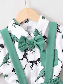 SHEIN Chàng trai trẻ In Khủng long Nơ mặt trước Áo sơ mi & Quần yếm Bộ - Nhiều màu - Xem 3