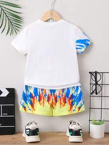 SHEIN 小男童卡通和字母圖案T恤和短褲