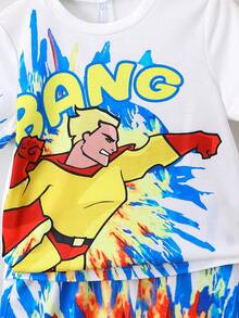 SHEIN 小男童卡通和字母圖案T恤和短褲