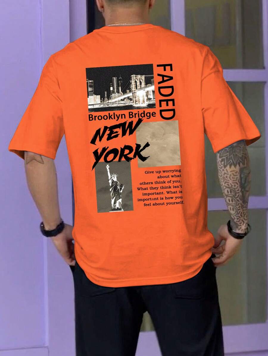 Manfinity LEGND Men Slogan Graphic Tee - Burnt Orange - View 1