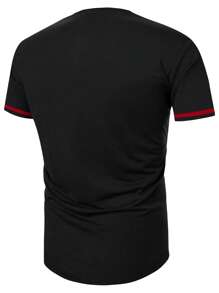 Manfinity Homme Men Letter Graphic Contrast Trim Tee - Black - View 2