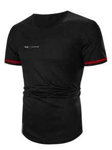 Manfinity Homme Men Letter Graphic Contrast Trim Tee - Black - View 3