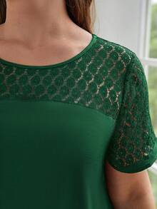 SHEIN Frenchy Vestido con encaje en contraste yugo - Verde Oscuro - Ver 2
